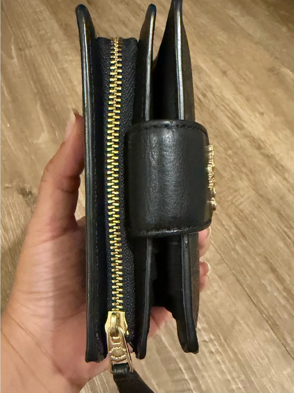 COACH Brown Signature Canvas Corner zip wallet